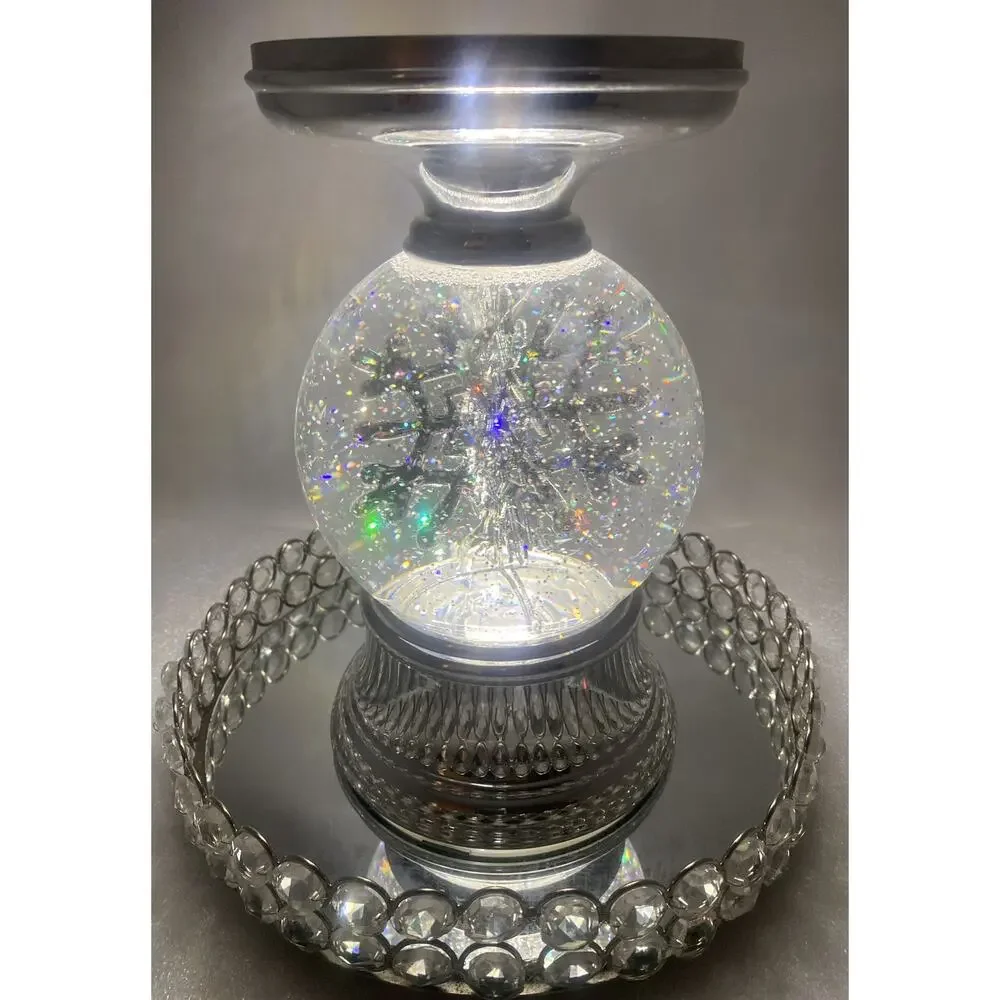 Bath & Body Works Musical Spinning Snowflake Water globe 3-wick Candle Holder - Picture 4 of 6